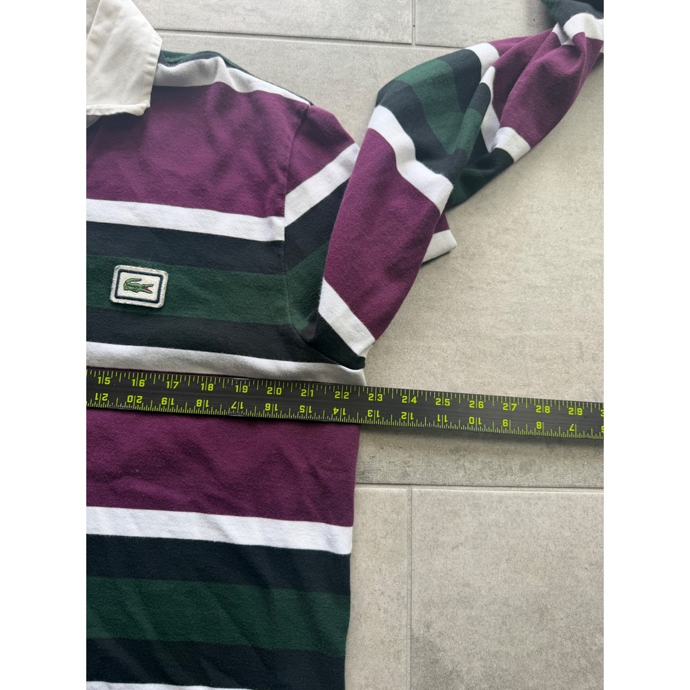 Lacoste Mens Striped Long Sleeve Rugby Shirt Purple Green Black White Size L - Picture 8 of 8